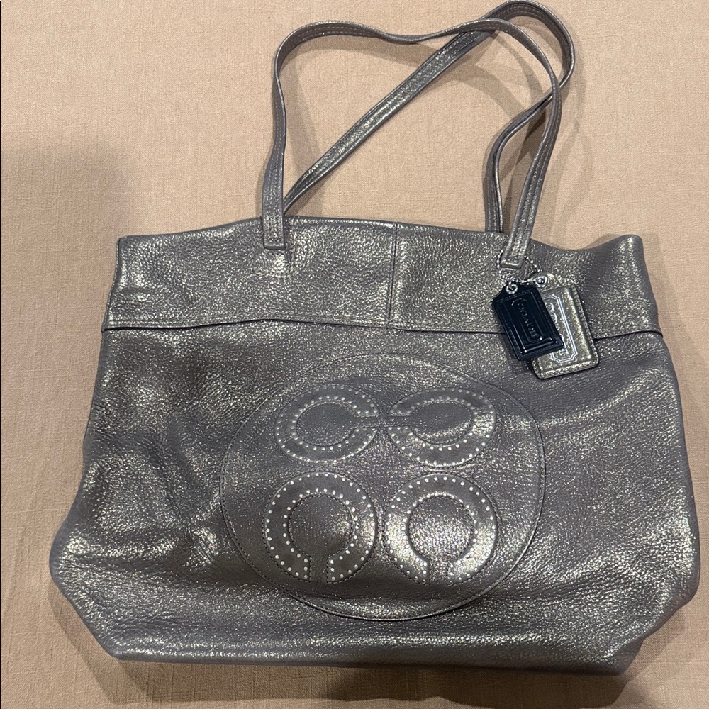 Coach Metallic Silver Tote Bag